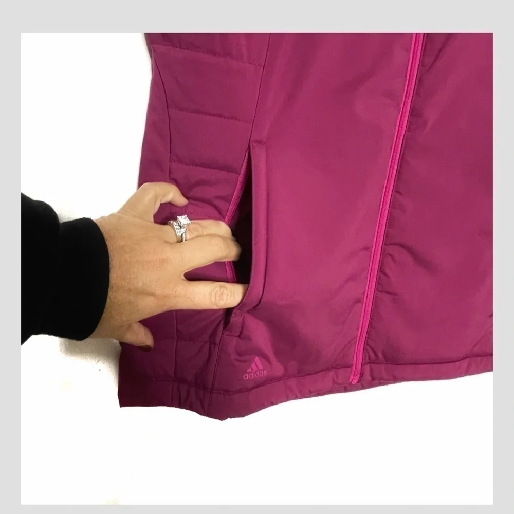 Adidas Clima Warm Down Fleece Lined Vest Zip Front Zip Pockets Wine Berry Pink